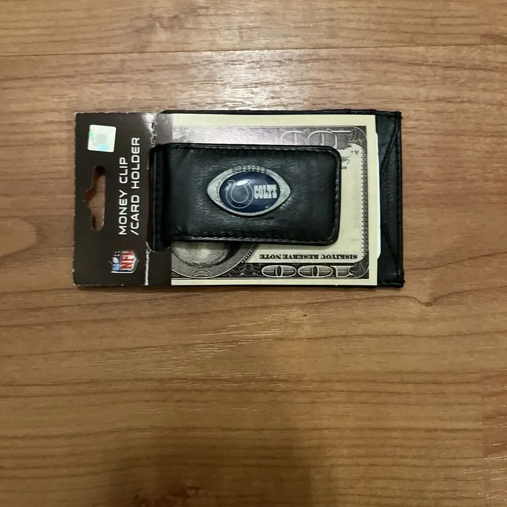 Indianapolis Colts Fine Leather Money Clip Card & Cash Holder NFL Football Black
